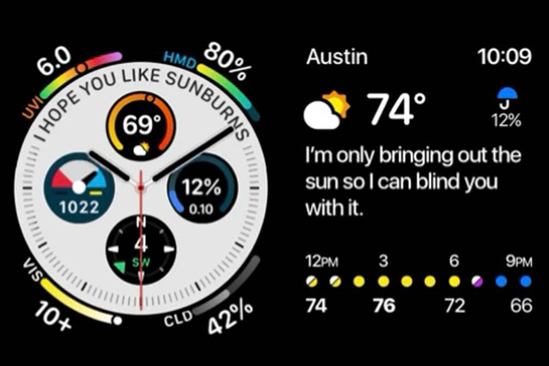 Benutzeroberfläche Apple Watch Carrot Weather App